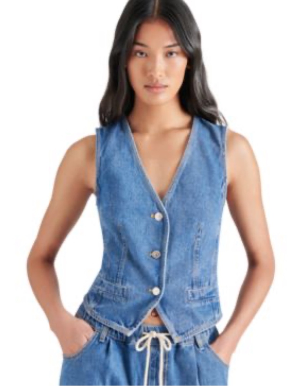 ❤️‍🔥💕Steve madden Denim Button-Front Vest in Medium Blue